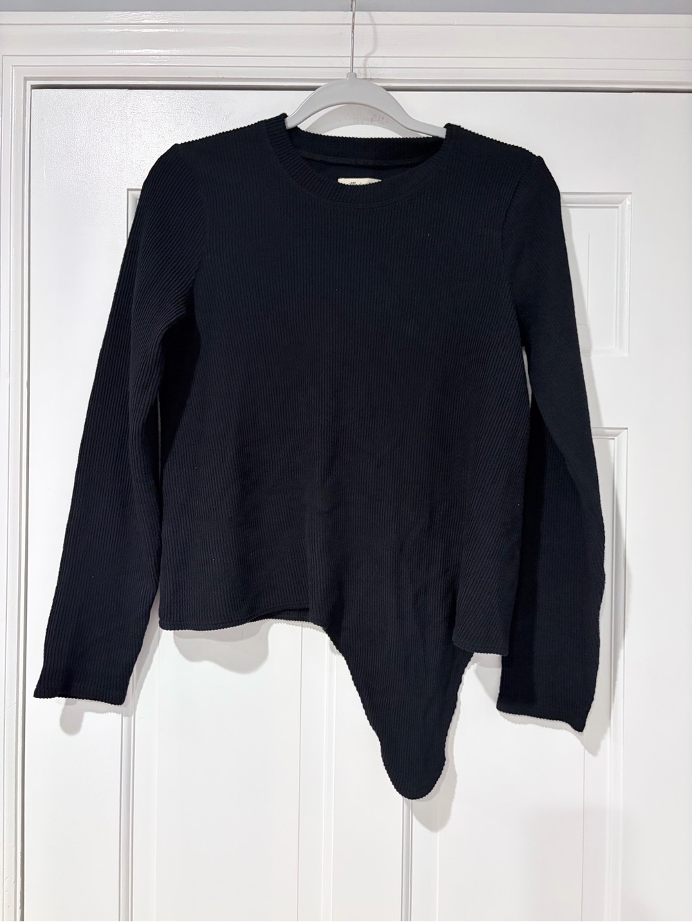 Madewell Black Ribbed Asymmetrical Hem Long Sleeve Top XS